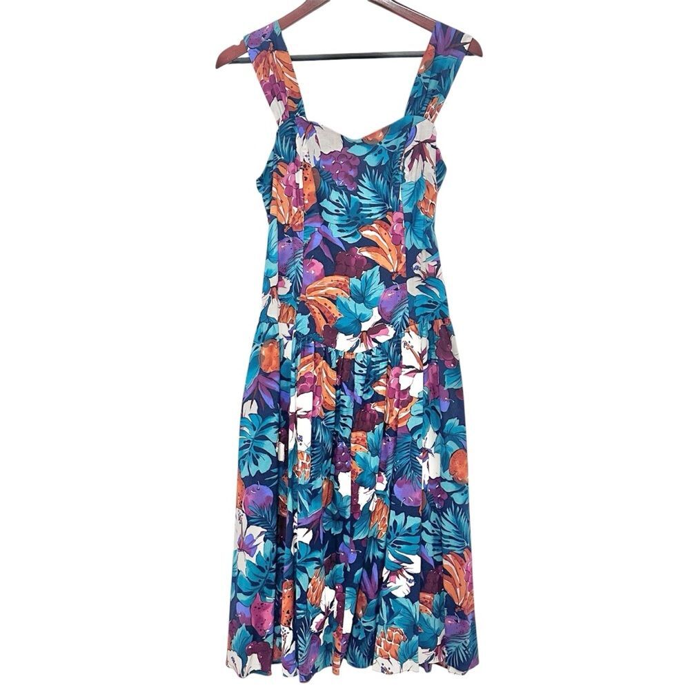 VTG Hilo Hattie Made in Hawaii Midi Cotton Blend Tropical Pocket Dress Medium